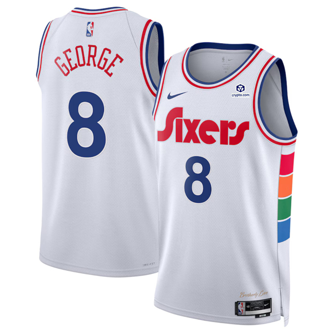 Men's Philadelphia 76ers #8 Paul George White 2024-25 City Edition Stitched Jersey