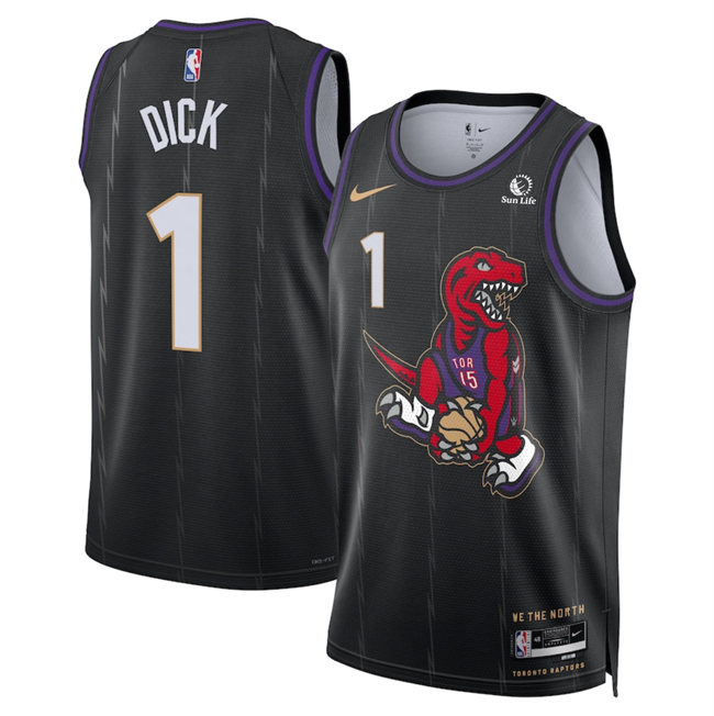 Men's Toronto Raptors #1 Gradey Dick Black 2024-25 City Edition Stitched Basketball Jersey