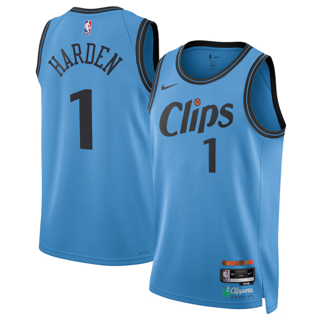 Men's Los Angeles Clippers #1 James Harden Light Blue 2024-25 City Edition Stitched Jersey