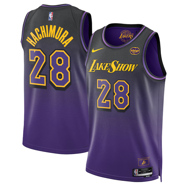 Men's Los Angeles Lakers #28 Rui Hachimura Purple 2024-25 City Edition Stitched Basketball Jersey