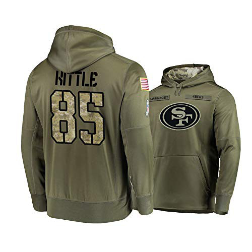 Men's San Francisco 49ers Customized 2019 Olive Salute To Service Sideline Therma Performance Stitched Pullover Hoodie