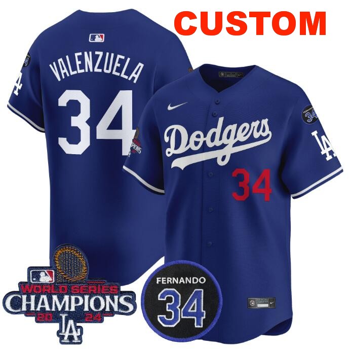 Men's Los Angeles Dodgers Active Player Custom Royal 2024 World Series Champions With Fernando Memorial Patch Alternate Limited Stitched Baseball Jersey