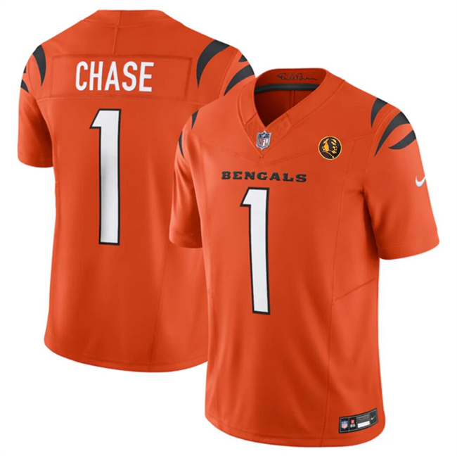 Men's Cincinnati Bengals #1 Ja'Marr Chase Orange F.U.S.E. With John Madden Patch Vapor Limited Stitched Football Jersey