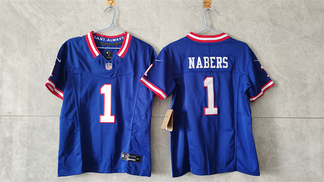 Youth New York Giants #1 Malik Nabers Royal 2024 F.U.S.E. Vapor Untouchable Throwback Limited Stitched Jersey