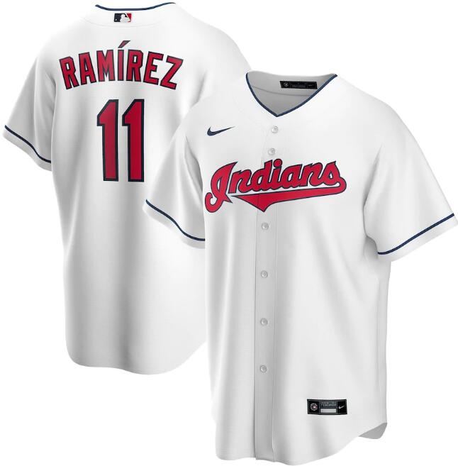 Men's Cleveland Indians White #11 Jose Ramirez Cool Base Stitched MLB Jersey