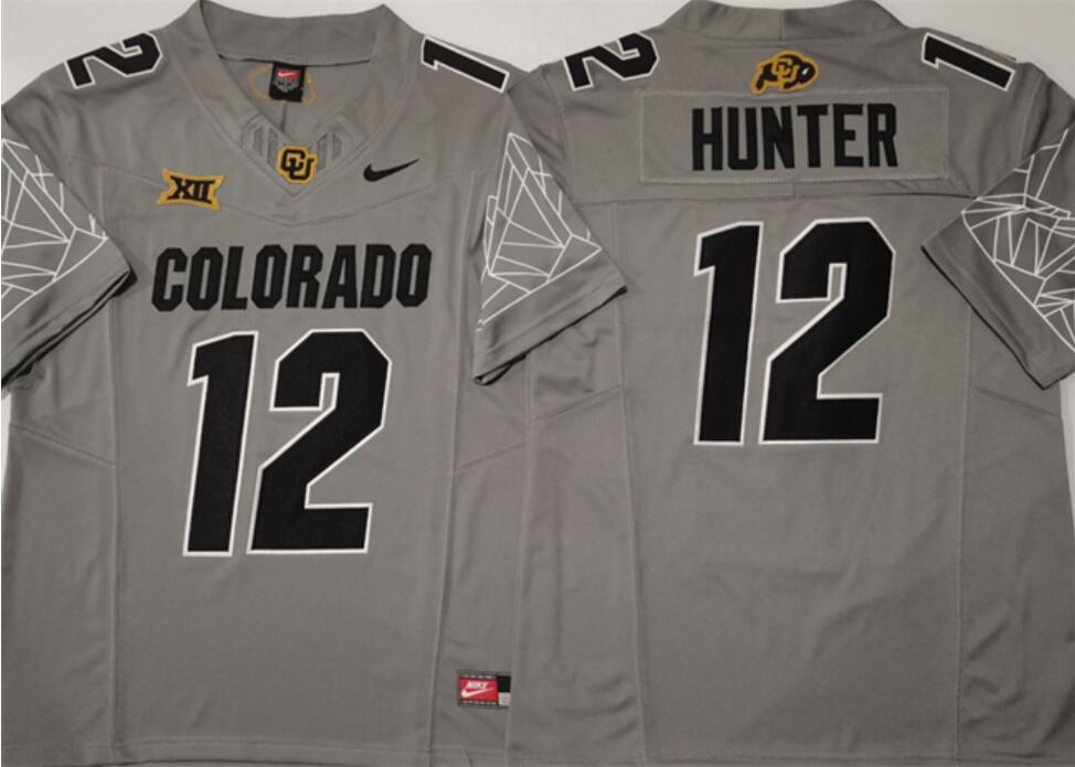 Youth Colorado Buffaloes #12 Travis Hunter Grey 2024 With Big 12 XII Patch 2024 F.U.S.E Stitched Football Jersey