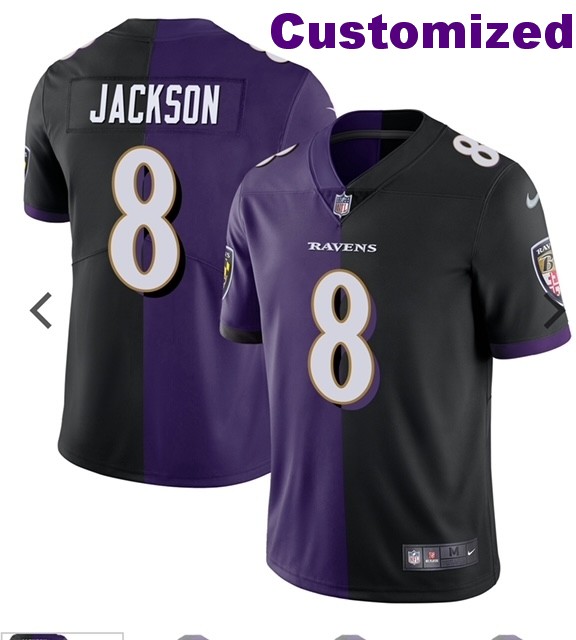 Men's Baltimore Ravens Customized Purple Black Split Nike Vapor Limited Stitched NFL Jersey