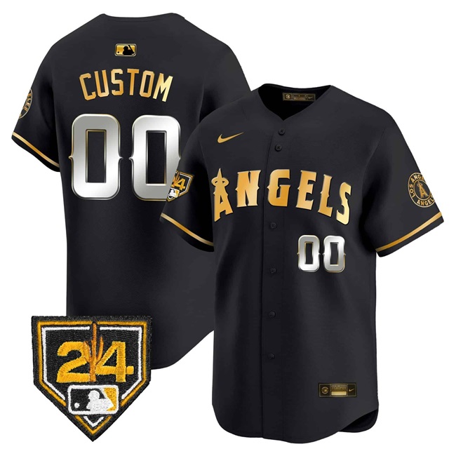 Men's Los Angeles Angels Active Player Custom Black Gold 2024 Spring Training Patch Premier Limited Stitched Baseball Jersey