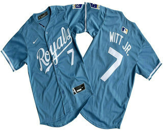 Men's Kansas City Royals #7 Bobby Witt Jr Number Light Blue Limited Stitched Jersey