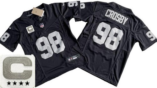 Youth Las Vegas Raiders #98 Maxx Crosby Limited Black C Patch FUSE Vapor Jersey