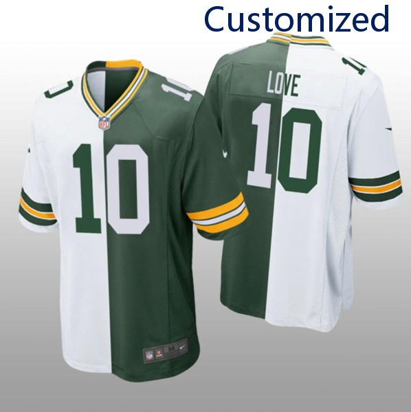 Men's Green Bay Packers Customized Green White Football Stitched Game Jersey