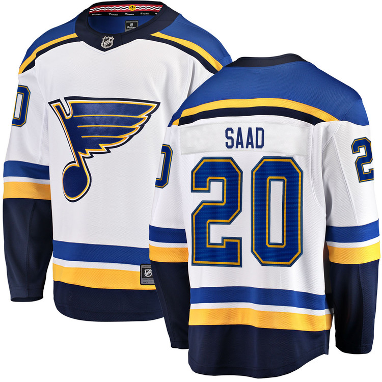 Men's #20 Brandon Saad St. Louis Blues Away White Breakaway NHL Jersey by Fanatics