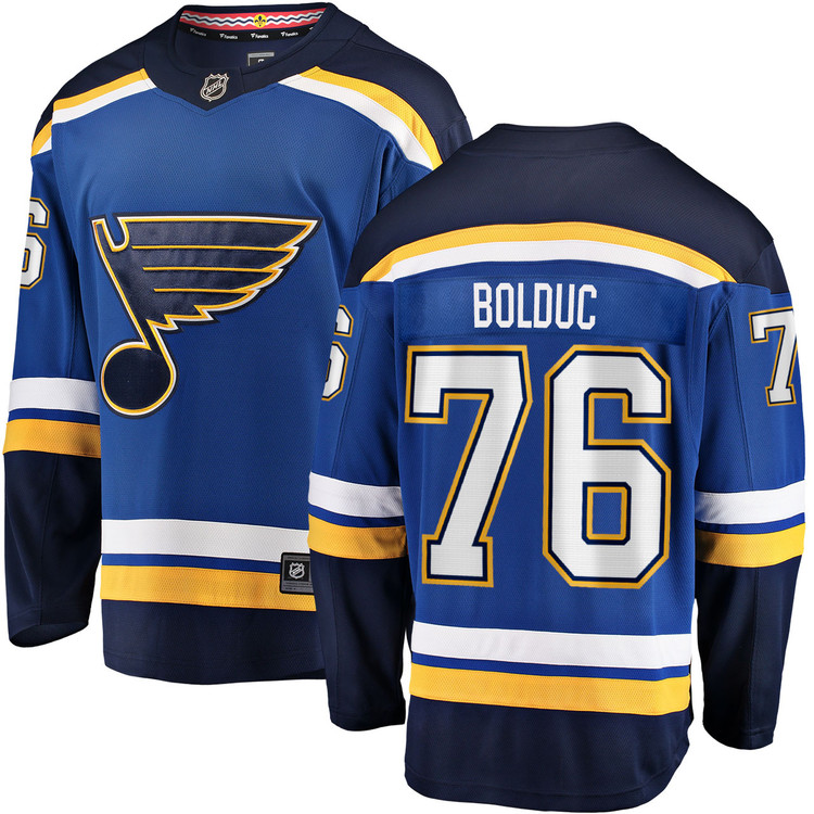 Men's #76 Zachary Bolduc St. Louis Blues Home Breakaway Royal NHL Jersey by Fanatics