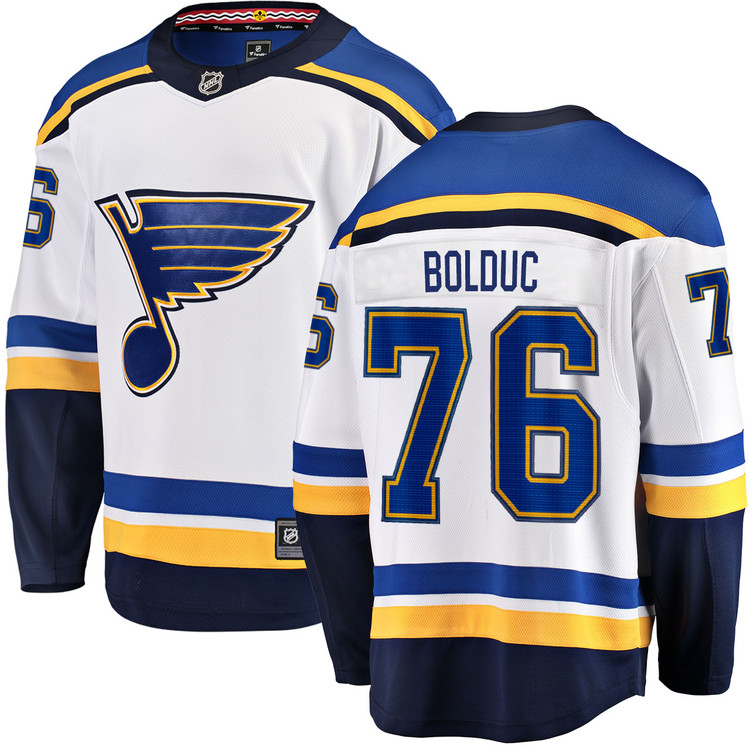 Men's #76 Zachary Bolduc St. Louis Blues Away White Breakaway NHL Jersey