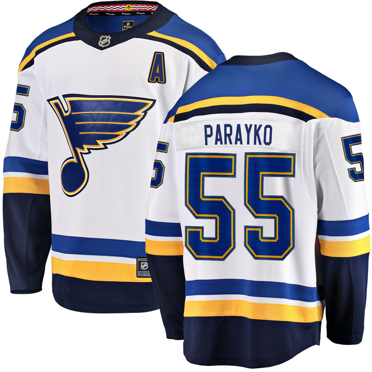 Men's #55 Colton Parayko St. Louis Blues Away White Breakaway NHL Jersey