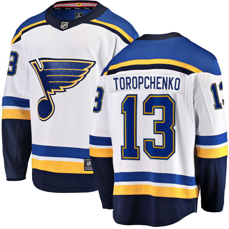 Men's #13 Alexei Toropchenko St. Louis Blues Away White Breakaway NHL Jersey