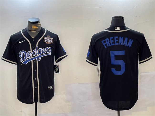 Men's Los Angeles Dodgers #5 Freddie Freeman Black 2024 World Series Cool Base Stitched Baseball Jersey (1)