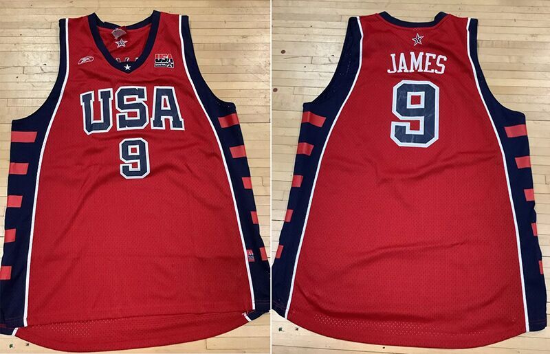 Men's 2004 Team USA Basketball #9 Lebron James Red Stitched Basketball Jersey