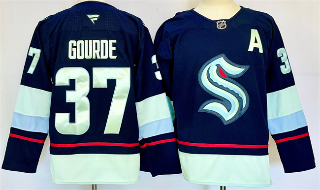 Men's Seattle Kraken #37 Yanni Gourde Navy 2024-25 Home With A Patch Stitched Hockey Jersey