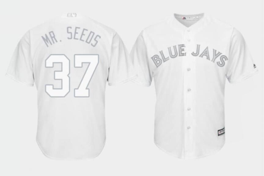 Men's Toronto Blue Jays #37 Mr. Seeds White Stitched Baseball Jersey