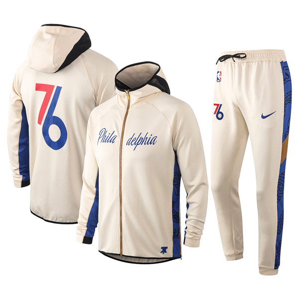 Men's Philadelphia 76ers Cream Warmup Hoodiesuit