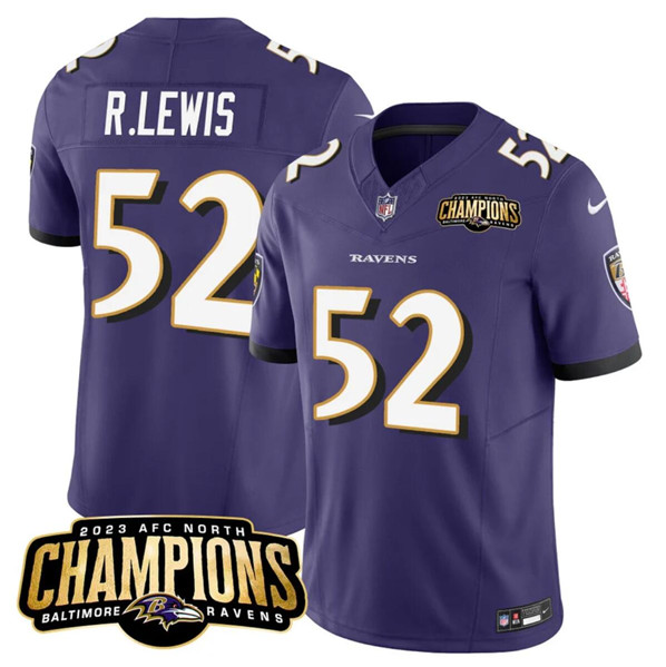 Men's Baltimore Ravens #52 Ray Lewis Purple 2023 F.U.S.E. AFC North Champions Vapor Limited Football Stitched Jersey