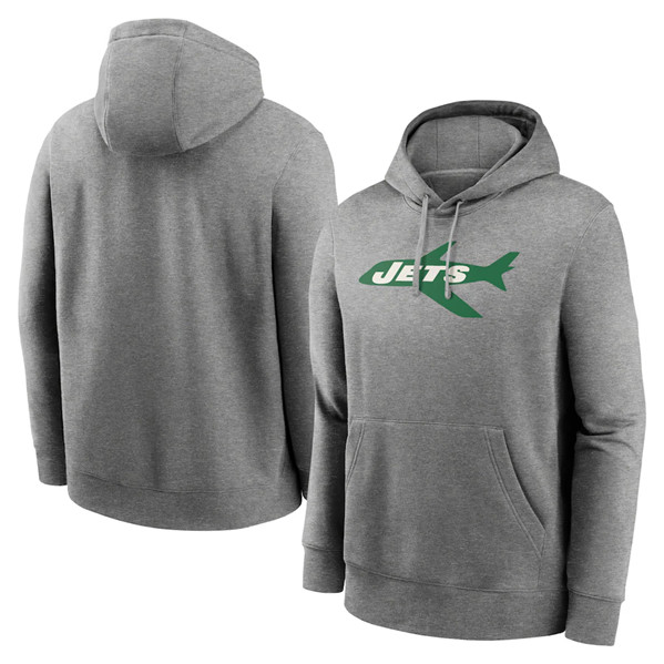 Men's New York Jets Heather Gray Primary Logo Long Sleeve Hoodie T-Shirt