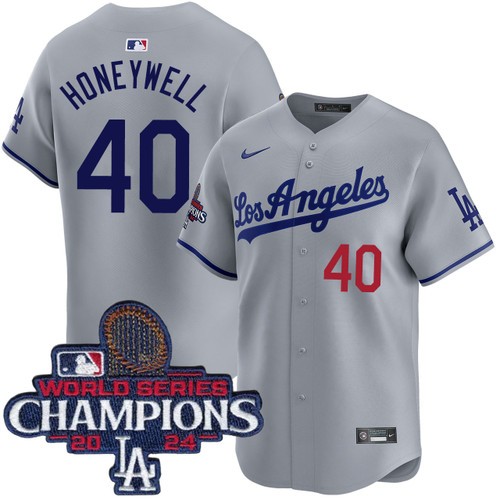 Men's Brent Honeywell Los Angeles Dodgers Nike Road Grey Limited World Series Champions Jersey