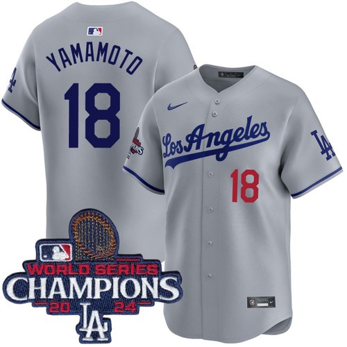 Men's Yoshinobu Yamamoto Los Angeles Dodgers Nike Road Grey Limited World Series Champions Jersey