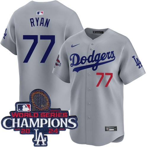 Men's River Ryan Los Angeles Dodgers Nike Alternate Road Grey Limited World Series Champions Jersey