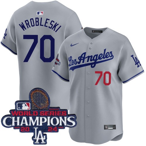 Men's Justin Wrobleski Los Angeles Dodgers Nike Road Grey Limited World Series Champions Jersey