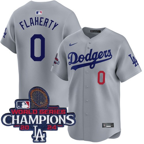 Men's Jack Flaherty Los Angeles Dodgers Nike Alternate Road Grey Limited World Series Champions Jersey