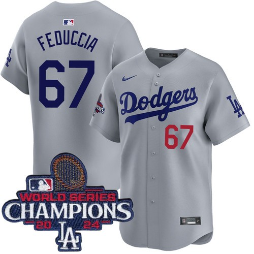 Men's Hunter Feduccia Los Angeles Dodgers Nike Alternate Road Grey Limited World Series Champions Jersey