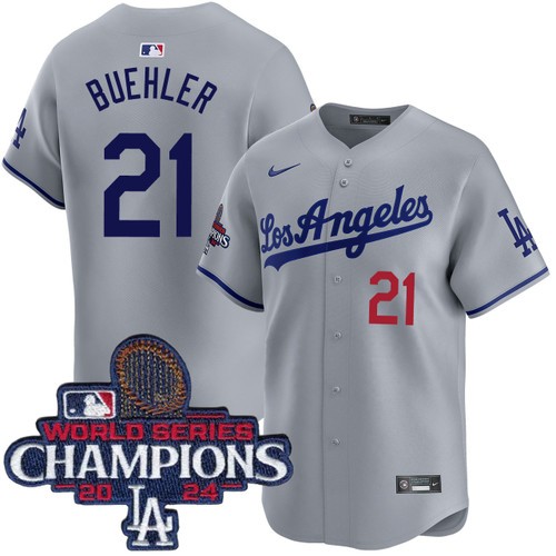 Men's Walker Buehler Los Angeles Dodgers Nike Road Grey Limited World Series Champions Jersey