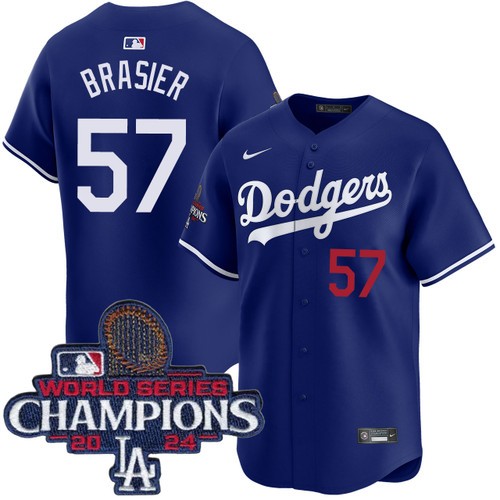 Men's Ryan Brasier Los Angeles Dodgers Nike Alternate Royal Limited World Series Champions Jersey