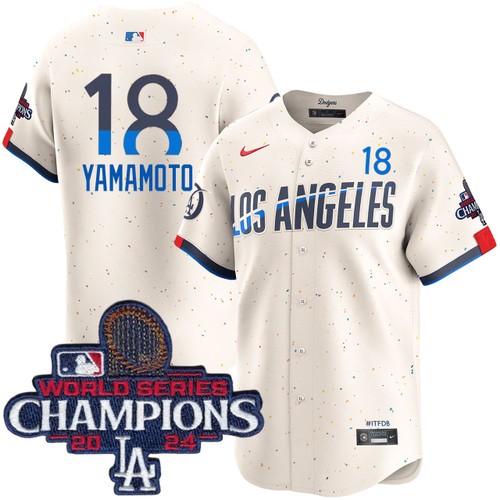 Men's Yoshinobu Yamamoto Los Angeles Dodgers Nike City Connect Cream Limited World Series Champions Jersey