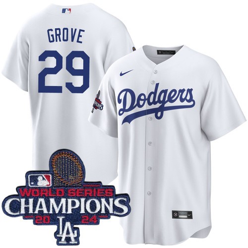 Youth Michael Grove Los Angeles Dodgers Nike Home White World Series Champions Jersey