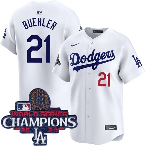 Youth Walker Buehler Los Angeles Dodgers Nike Home White Limited World Series Champions Jersey