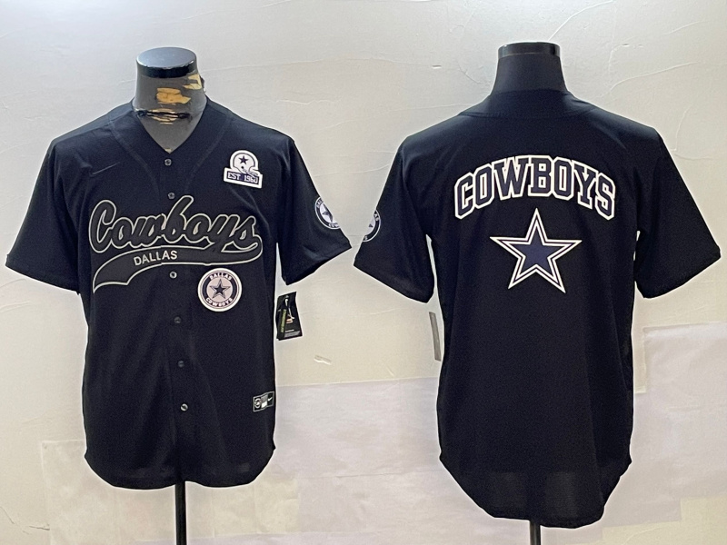 Men's Dallas Cowboys Team Big Logo Black Est.1960 With Patch Cool Base Stitched Baseball Jersey