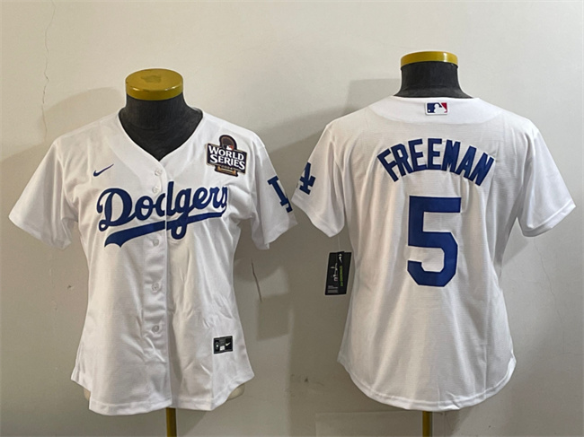 Youth Los Angeles Dodgers #5 Freddie Freeman White 2024 World Series Cool Base Stitched Baseball Jersey