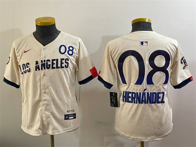 Women's Los Angeles Dodgers #8 Enrique Hernández Cream 2024 City Connect Limited Stitched Baseball Jersey(Run Small)