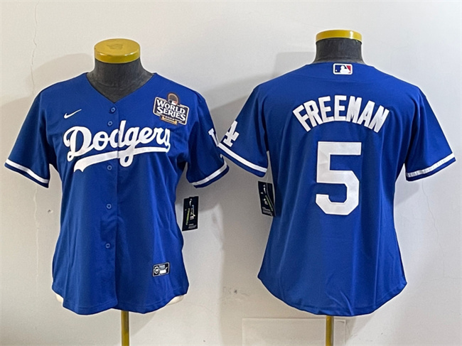 Women's Los Angeles Dodgers #5 Freddie Freeman Royal 2024 World Series Cool Base Stitched Baseball Jersey(Run Small)