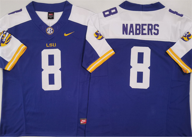 Men's LSU Tigers #8 Malik Nabers Purple_White F.U.S.E. Stitched Jersey