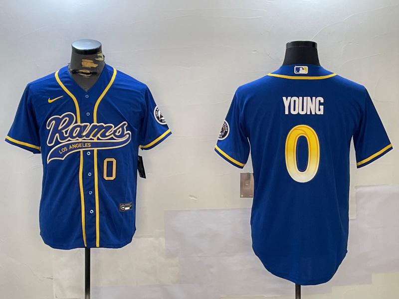 Men's Los Angeles Rams #0 Byron Young Royal Cool Base Stitched Baseball Jersey