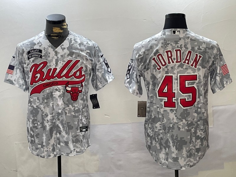 Men's Chicago Bulls #45 Michael Jordan 2024 Arctic Camo Salute to Service Stitched Baseball Jersey