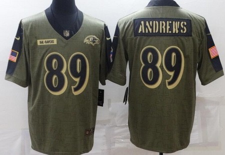 Men's Baltimore Ravens #89 Mark Andrews Limited Olive 2021 Salute To Service Jersey