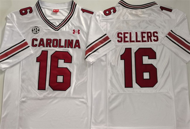 Men's Under Armour South Carolina Gamecocks #16 LaNorris Sellers White Football Stitched Jersey