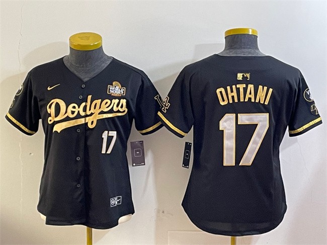 Women's Los Angeles Dodgers #17 Shohei Ohtani Black_Gold 2024 World Series Vin & Kobe Patch Limited Stitched Baseball Jersey(Run Small)