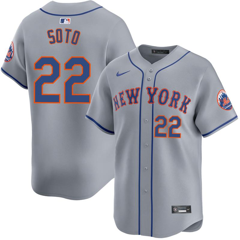 Men's New York Mets #22 Juan Soto Road Gray Nike Limited Stitched Baseball MLB Jersey