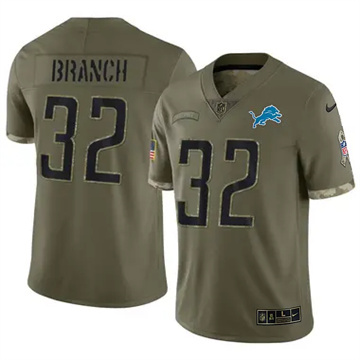 Men's Detroit Lions #32 Brian Branch Vapor Limited 2022 Salute to Service Olive Nike Stitched NFL Jersey